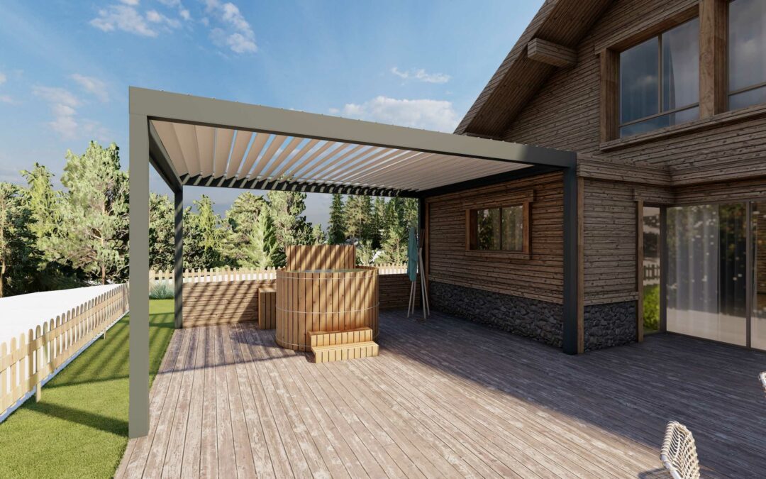 Pergola bioclimatique de NetCoop, spécialiste en aménagement extérieur 3D.