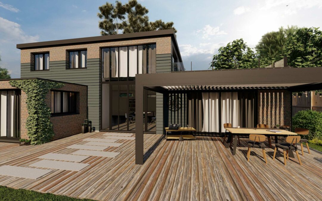 Pergola bioclimatique de NetCoop, spécialiste en aménagement extérieur 3D.
